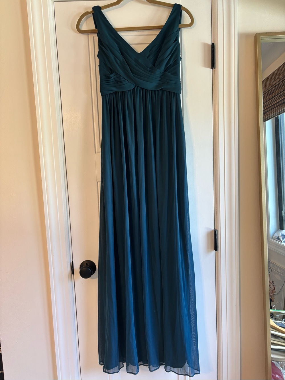David's Bridal Teal Chiffon V-Neck Maxi Dress